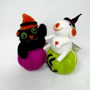 Halloween Celebrate! Decor Needle Felted‎ Mouse Pumpkin Black Cat Witch Walmart